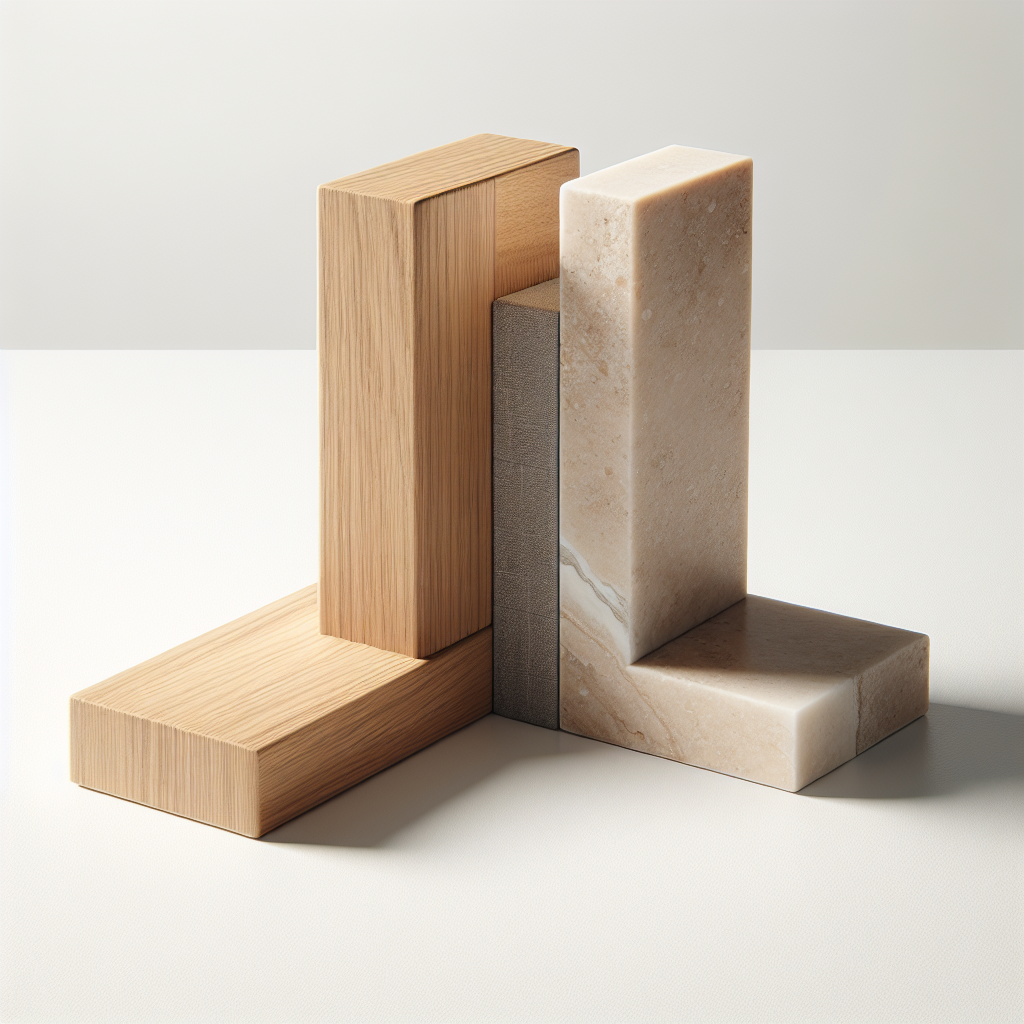 Oak & Travertine Bookend Pair